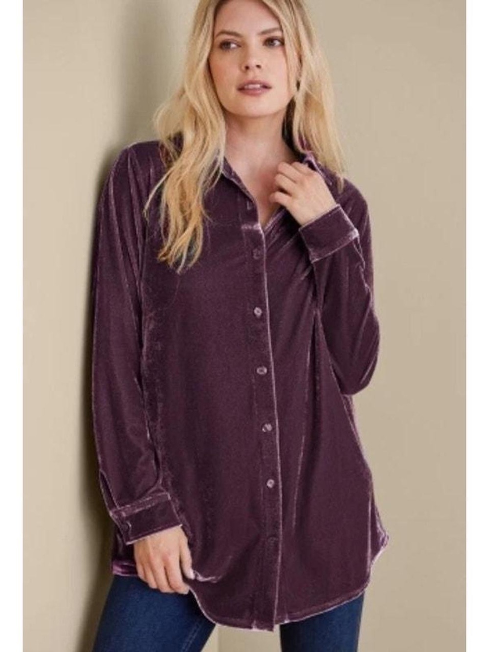 Soft Surroundings/ Velvet Button-Front Shirt - Wine ~ Size 2X